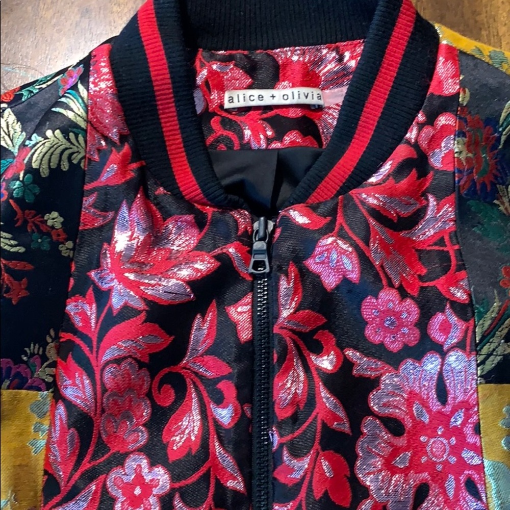 Alice and Olivia Lila Oversize Patchwork Bomber